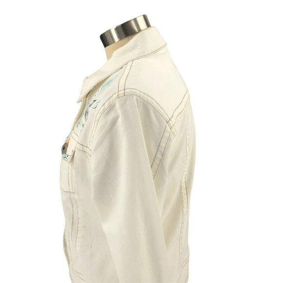 Clash Jeans Womens Jacket Large White Stretch Denim Long Sleeve Flap Pockets EUC - Picture 5 of 12